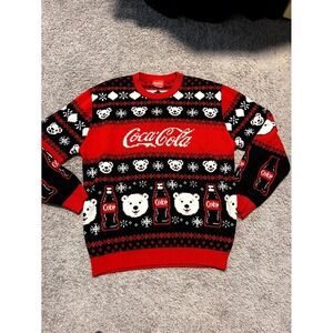 Coca Cola Ugly Christmas Sweater Mens XL Red Polar Bear Coke Bottle Pullover